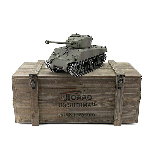 Torro RC Panzer M4A3 Sherman 76mm, grn Profi-Edition 1:16 schussfhig, Rauch & Sound, Metallgetriebe und Metallketten, RTR