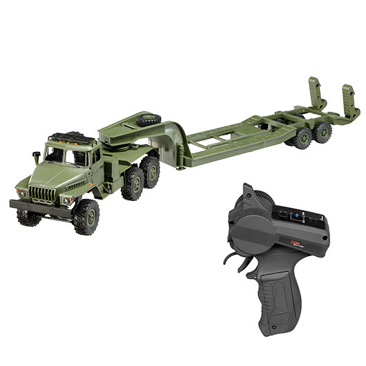 RC Militr LKW Ural B36 6WD mit Tieflader 1:16 RTR grn inkl. 2,4 GHz Fernsteuerung & LED-Beleuchtung