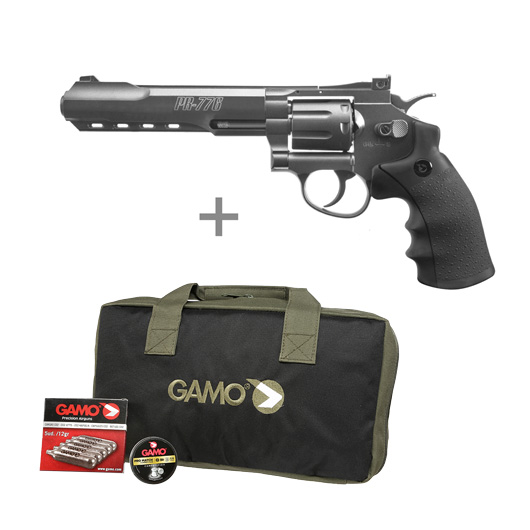 Gamo PR-776 CO2-Revolver Kal. 4,5mm Diabolo inkl. CO2 Kapseln, Diabolos und Pistolentasche