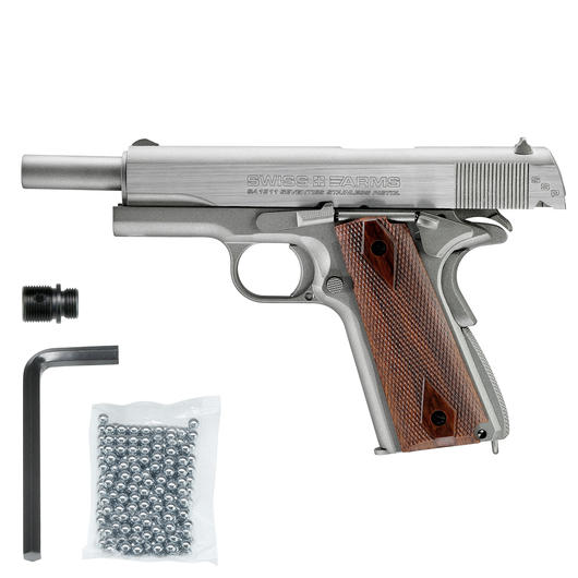 Swiss Arms SA1911 Seventies CO2 Luftpistole Kal. 4,5 mmBB Blowback Vollmetall stainless Bild 5