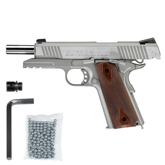 Swiss Arms P1911 CO2 Luftpistole Blow Back Kal. 4,5mm BB Tactical Rail silber Bild 5