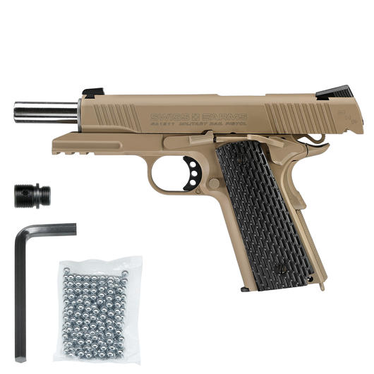 Versandrcklufer Swiss Arms P1911 CO2 Luftpistole Blow Back Kal. 4,5mmBB Vollmetall Military Rail desert Bild 5