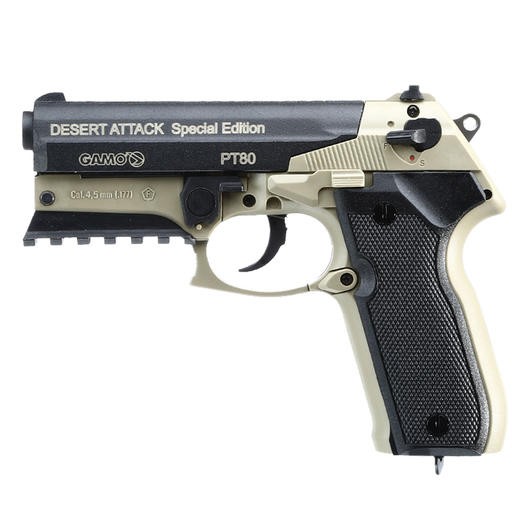 Gamo PT-80 Desert Attack CO2-Luftpistole 4,5 mm Diabolo inkl. Tasche, Koffer, Zielscheiben und Diabolos