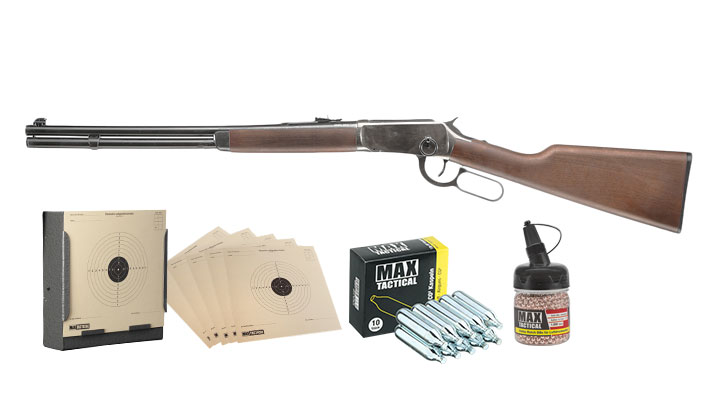Legends Cowboy Rifle Luftgewehr Kal. 4,5 mm BB + Stahl-BBs + Kugelkasten + Schiescheiben + CO2 Kapseln