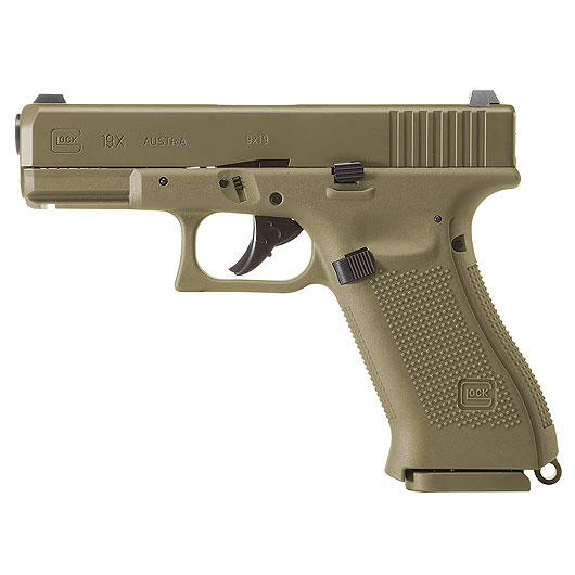 Glock 19X CO2-Luftpistole Kal. 4,5mm Stahl-BB coyote tan Blowback