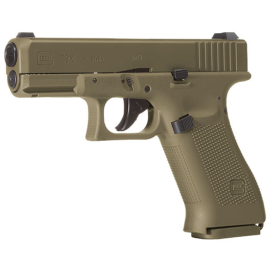 Glock 19X CO2-Luftpistole Kal. 4,5mm Stahl-BB coyote tan Blowback Bild 1