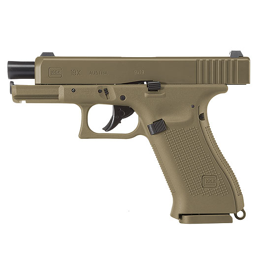 Glock 19X CO2-Luftpistole Kal. 4,5mm Stahl-BB coyote tan Blowback Bild 2