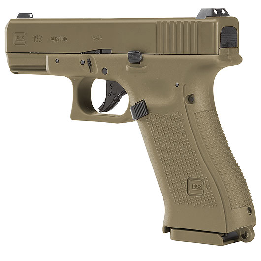 Glock 19X CO2-Luftpistole Kal. 4,5mm Stahl-BB coyote tan Blowback Bild 3