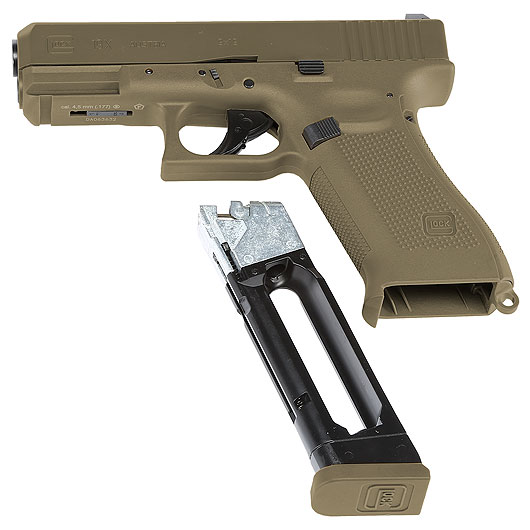 Glock 19X CO2-Luftpistole Kal. 4,5mm Stahl-BB coyote tan Blowback Bild 7