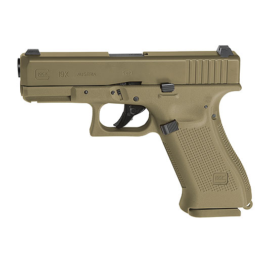 Glock 19X CO2-Luftpistole Kal. 4,5mm Stahl-BB coyote tan Blowback Bild 8