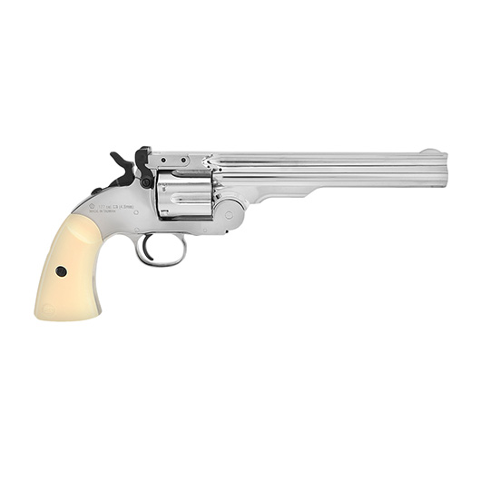 ASG Schofield 1877 6 Zoll CO2-Revolver Kal. 4,5 mm Diabolo + Stahl-BB Vollmetall chrom Bild 3