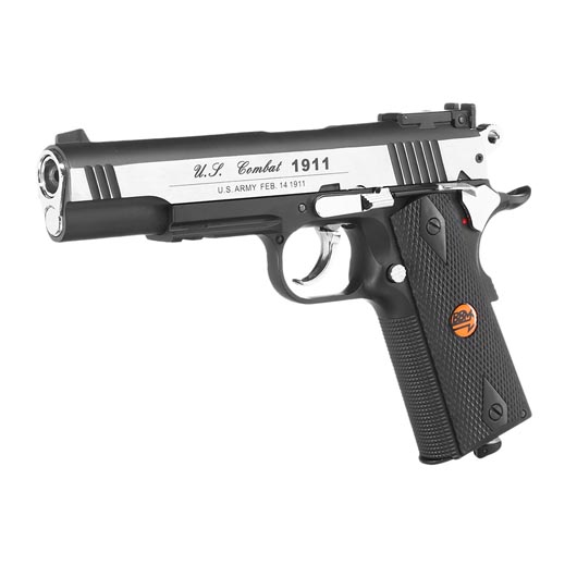 Bruni Guns US Combat M1911 CO2-Luftpistole Kal. 4,5mm Stahl-BB Blowback Vollmetall silber / schwarz Bild 1