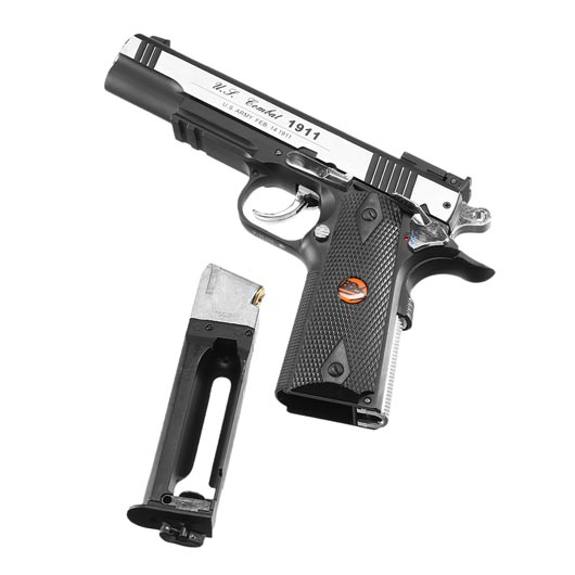 Bruni Guns US Combat M1911 CO2 Luftpistole Kal. 4,5mm BB Non Blowback Vollmetall silber/schwarz Bild 4