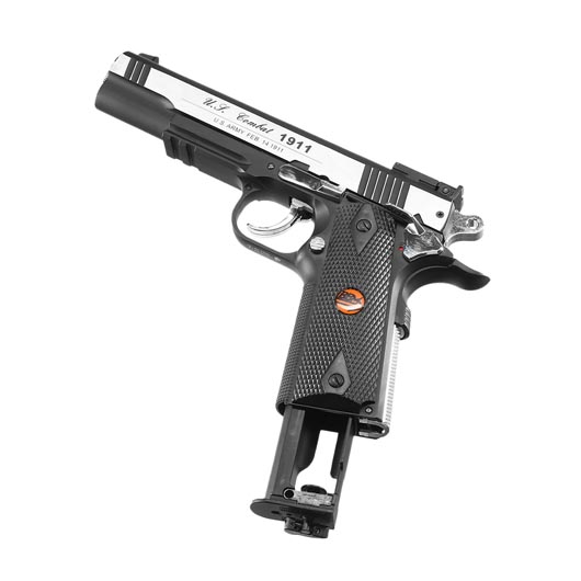 Bruni Guns US Combat M1911 CO2 Luftpistole Kal. 4,5mm BB Non Blowback Vollmetall silber/schwarz Bild 5