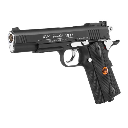 Bruni Guns US Combat M1911 CO2-Luftpistole Kal. 4,5mm Stahl-BB Non-Blowback mit Metallschlitten schwarz Bild 1