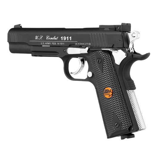 Bruni Guns US Combat M1911 CO2-Luftpistole Kal. 4,5mm Stahl-BB Non-Blowback mit Metallschlitten schwarz Bild 2