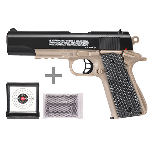 Crosman Classic 1911 Kit Federdruck Luftpistole Kal. 4,5 mm BB dark earth inkl. Zielscheibe und BBs