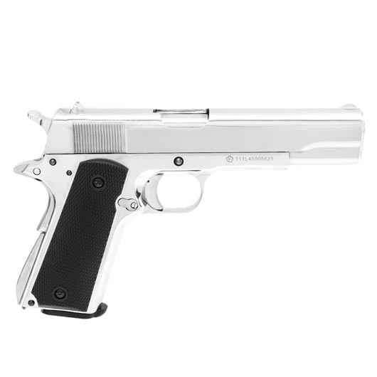 KLI M1911-A1 CO2 Luftpistole Kal. 4,5 mm BB Vollmetall Blowback Platinum Chrome-Finish Bild 3