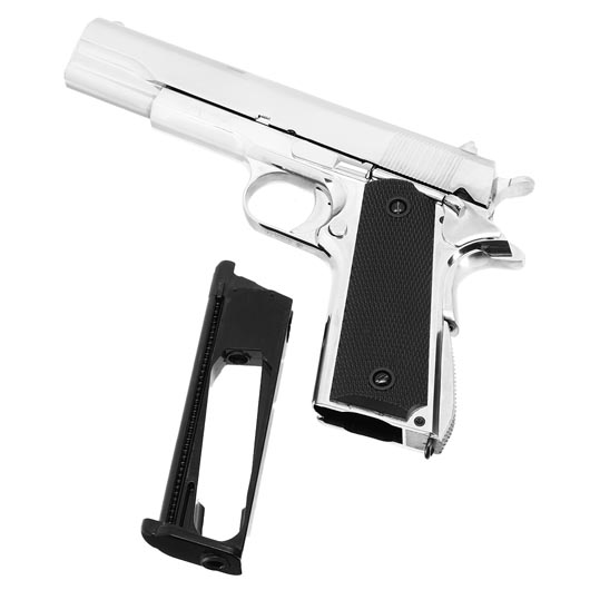 KLI M1911-A1 CO2 Luftpistole Kal. 4,5 mm BB Vollmetall Blowback Platinum Chrome-Finish Bild 4