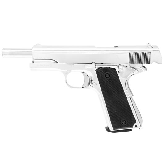 KLI M1911-A1 CO2-Luftpistole Kal. 4,5 mm Stahl-BB Vollmetall Blowback Platinum Chrome-Finish Bild 5