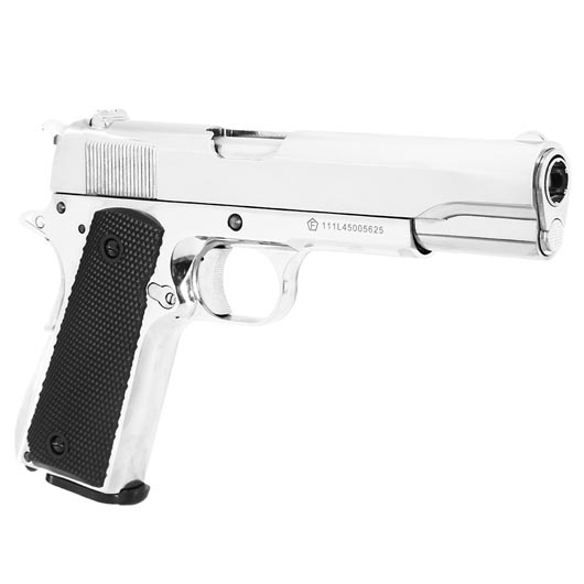 KLI M1911-A1 CO2 Luftpistole Kal. 4,5 mm BB Vollmetall Blowback Platinum Chrome-Finish Bild 6