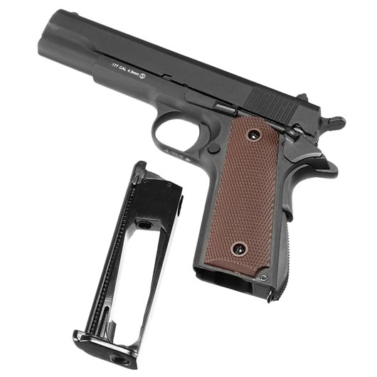 KLI M1911-A1 CO2-Luftpistole Kal. 4,5 mm Stahl-BB Vollmetall Blowback schwarz Bild 4