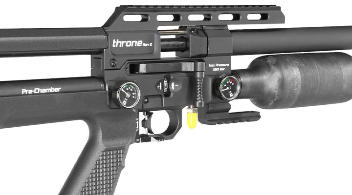 Reximex Throne Gen2 Compact Pressluftgewehr 4,5mm Diabolo schwarz inkl. 2 x 14-Schuss Magazin, One-Shot-Tray und Waffenkoffer Bild 6