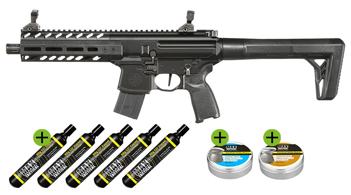 Sig Sauer MPX CO2 Gen.2 Luftgewehr Set 4,5 mm mit 5 x 88 g CO2 Kapseln, 1000 Max Tactical Diabolos Kal. 4,5mm