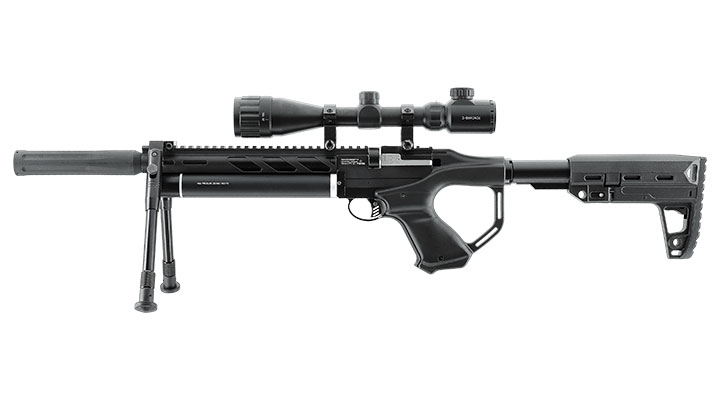 UX Notos Pressluftgewehr PCP Kal. 4,5mm Diabolo 9-schssig schwarz inkl. 9-Schuss Magazin, Zielfernrohr 3-9x40 & Zweibein