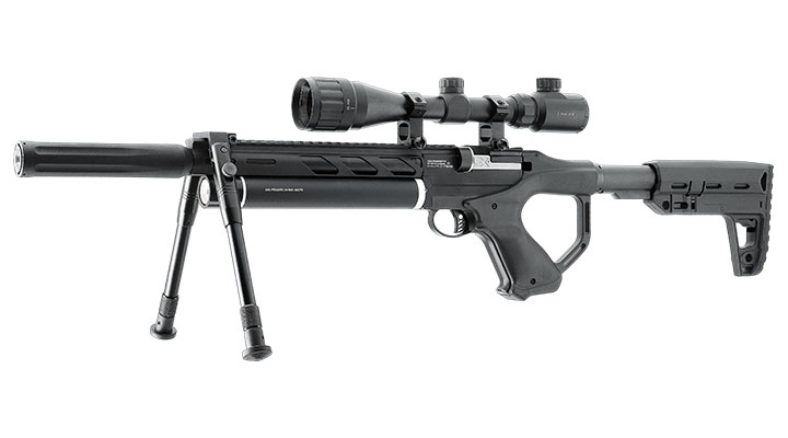 UX Notos Pressluftgewehr PCP Kal. 4,5mm Diabolo 9-schssig schwarz inkl. 9-Schuss Magazin, Zielfernrohr 3-9x40 & Zweibein Bild 1