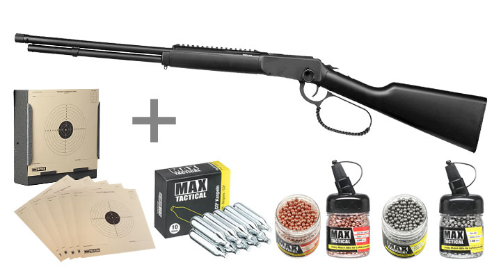 SET CO2-Luftgewehr Legends Renegade 4,5 mm BB - Cowboy Rifle im Set mit Ladehlsen, CO2-Kapsel, BBs & Kugelfangkasten
