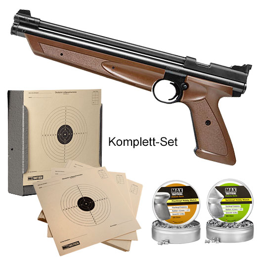 Crosman 1377 Luftpistolen-Set 4,5 mm - mit Kugelfang, Diabolos & Zielscheiben
