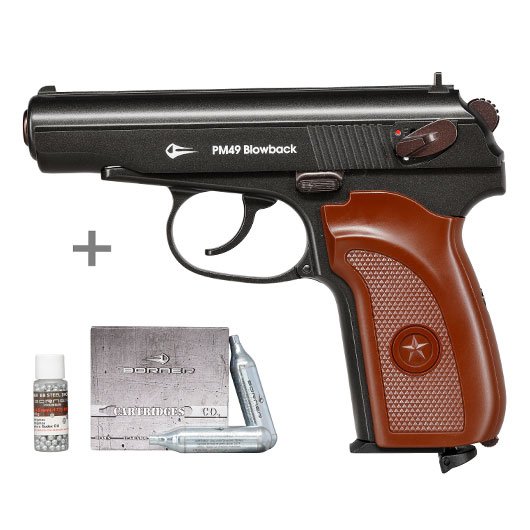 Borner PM49 CO2 Luftpistole Kal. 4,5 mm BB Blowback Metallschlitten schwarz