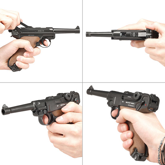 Borner P08 CO2 Luftpistole Kal. 4,5mm BB BlowBack Vollmetall dunkelgrau Bild 10