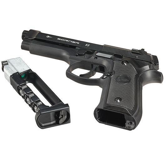 Borner 92 CO2 Luftpistole Kal. 4,5mm BB und Diabolo BlowBack mit Metallschlitten schwarz Bild 7