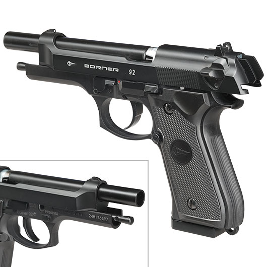 Borner 92 CO2 Luftpistole Kal. 4,5mm BB und Diabolo BlowBack mit Metallschlitten schwarz Bild 9