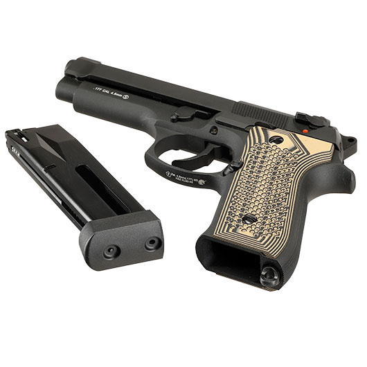 KLI M92 CO2 Luftpistole Kal. 4,5 mm BB Vollmetall Blowback schwarz - G10 Grip Edition Bild 7
