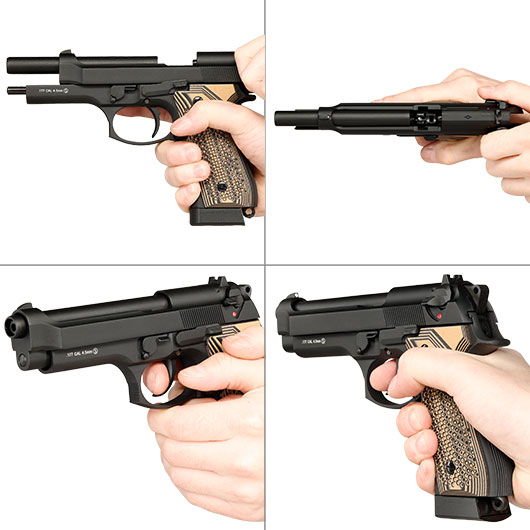 KLI M92 CO2 Luftpistole Kal. 4,5 mm BB Vollmetall Blowback schwarz - G10 Grip Edition Bild 8