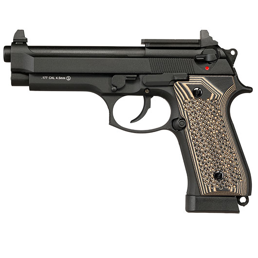 KLI M92 Optic Ready CO2 Luftpistole Kal. 4,5 mm BB Vollmetall Blowback schwarz - G10 Grip Edition