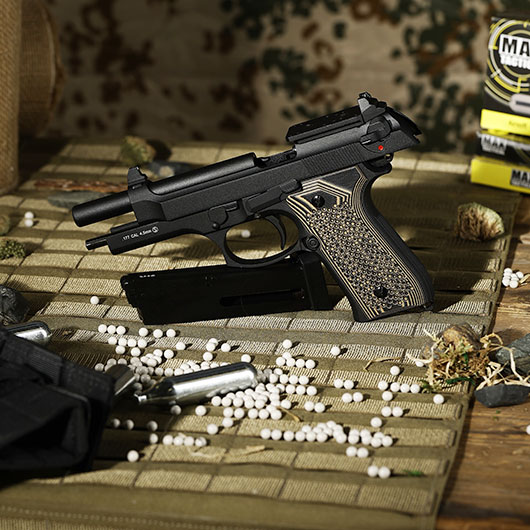 KLI M92 Optic Ready CO2 Luftpistole Kal. 4,5 mm BB Vollmetall Blowback schwarz - G10 Grip Edition Bild 1