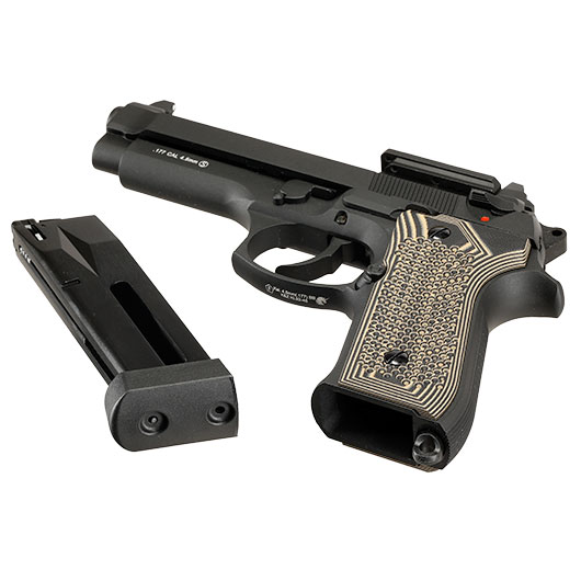 KLI M92 Optic Ready CO2 Luftpistole Kal. 4,5 mm BB Vollmetall Blowback schwarz - G10 Grip Edition Bild 7