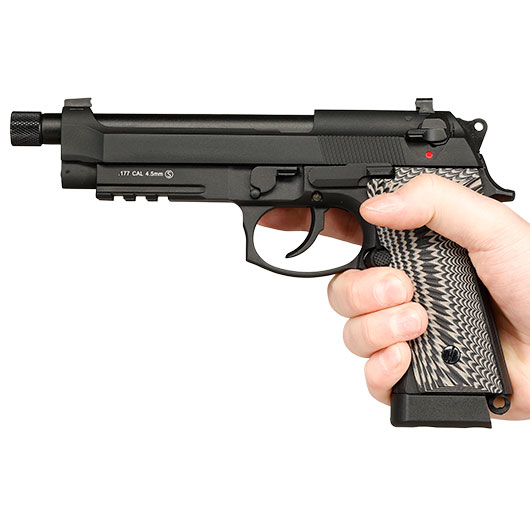 KLI M92A3 CO2 Luftpistole Kal. 4,5 mm BB Vollmetall Blowback schwarz - G10 Grip Edition Bild 3