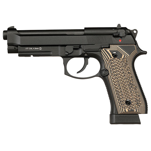 KLI M92A1 CO2 Luftpistole Kal. 4,5 mm BB Vollmetall Blowback schwarz - G10 Grip Edition
