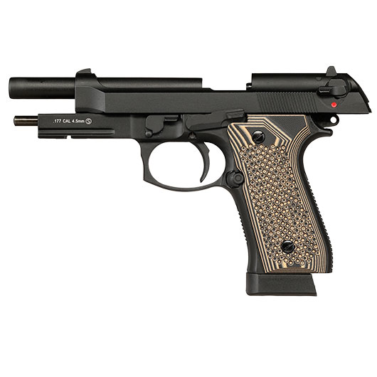 KLI M92A1 CO2 Luftpistole Kal. 4,5 mm BB Vollmetall Blowback schwarz - G10 Grip Edition Bild 4
