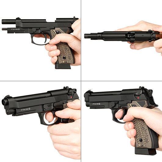 KLI M92A1 CO2 Luftpistole Kal. 4,5 mm BB Vollmetall Blowback schwarz - G10 Grip Edition Bild 8