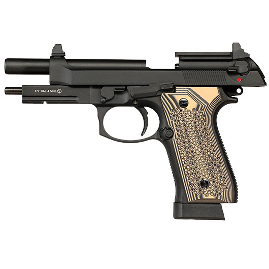 KLI M92A1 Optic Ready CO2 Luftpistole Kal. 4,5 mm BB Vollmetall Blowback schwarz - G10 Grip Edition Bild 4
