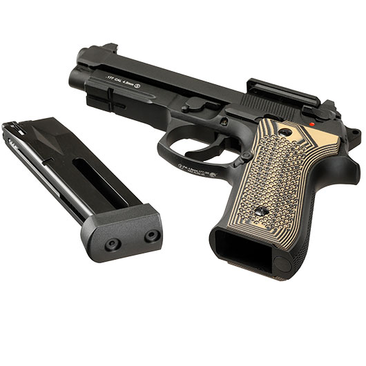 KLI M92A1 Optic Ready CO2 Luftpistole Kal. 4,5 mm BB Vollmetall Blowback schwarz - G10 Grip Edition Bild 7