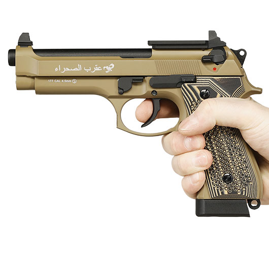 KLI M92 Optic Ready Sahara LE CO2 Luftpistole Kal. 4,5 mm BB Vollmetall Blowback Desert Tan - G10 Grip Edition Bild 11
