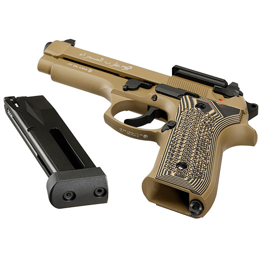 KLI M92 Optic Ready Sahara LE CO2 Luftpistole Kal. 4,5 mm BB Vollmetall Blowback Desert Tan - G10 Grip Edition Bild 7