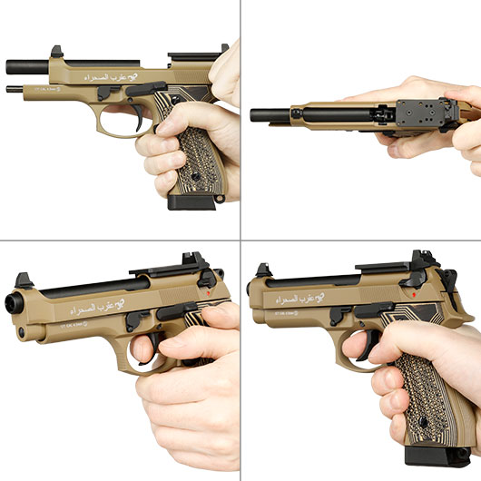 KLI M92 Optic Ready Sahara LE CO2 Luftpistole Kal. 4,5 mm BB Vollmetall Blowback Desert Tan - G10 Grip Edition Bild 8